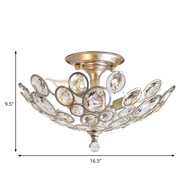 Dome Flush Mount Light Contemporary Metall und Kristall 3 Leuchten Silber Deckenleuchte