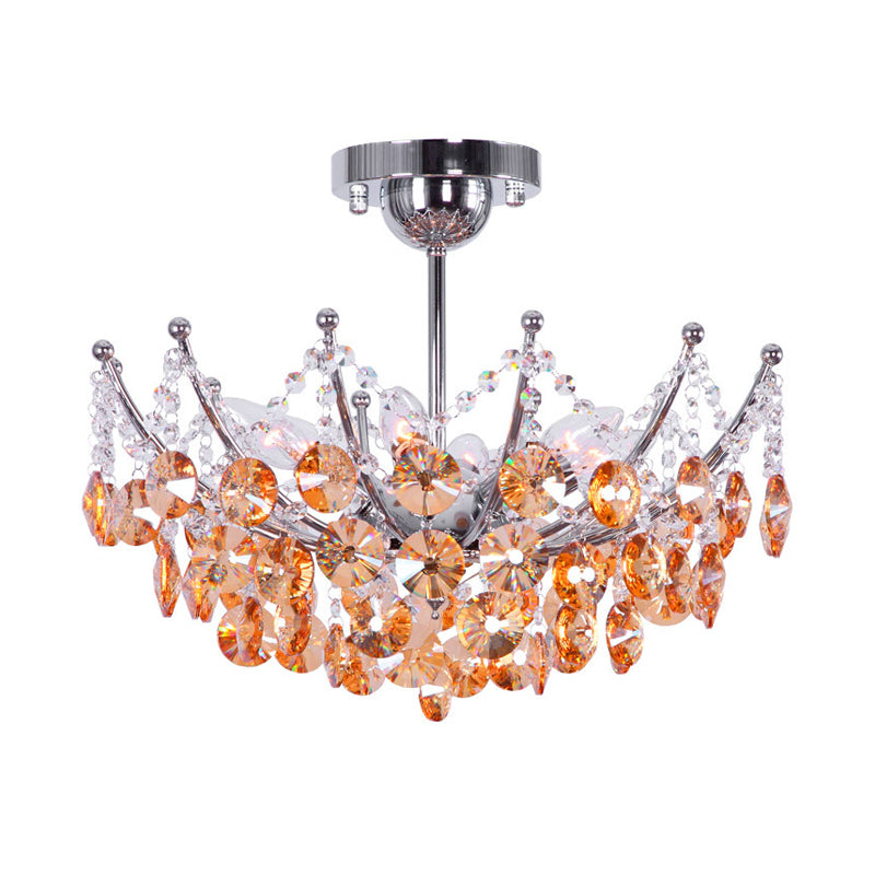 Crystal Dome Semi Flush Lighture Modern 5 Lights Borgoña/Smoke Grey/Amber Ceiling Light, 16 "/19.5" de ancho