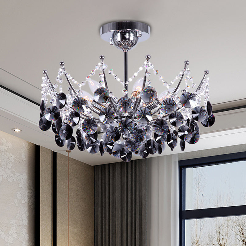 Crystal Dome Semi Flush Lighture Modern 5 Lights Borgoña/Smoke Grey/Amber Ceiling Light, 16 "/19.5" de ancho