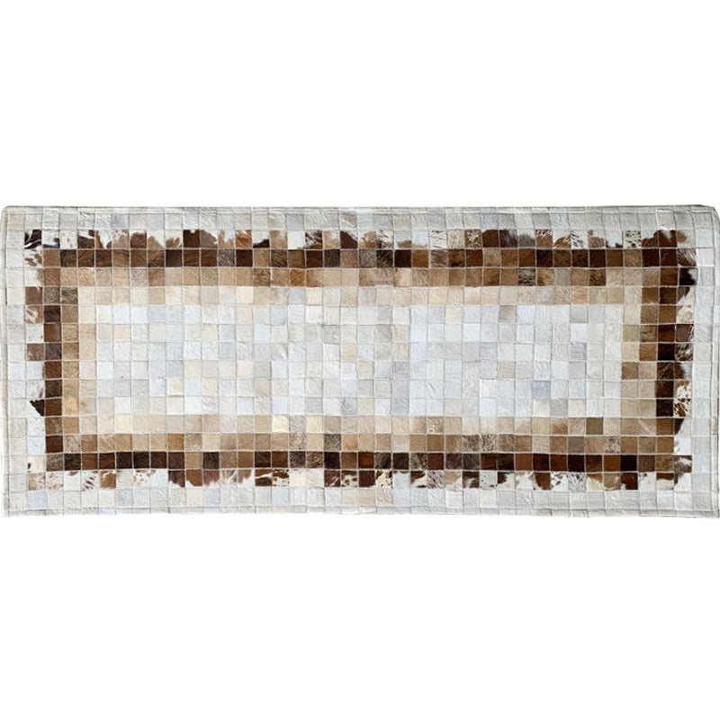 Brown Plaid Patterned Rug Cowhide Modern Area Carpet Pet Friendly Easy Care Handmade Indoor Rug for Room