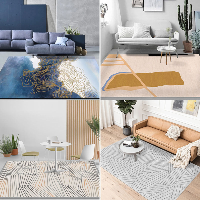 Tappeto con stampa geografica semplice, area funky multicolore, tappeto lavabile, resistente alle macchie, misto creativo, facile da pulire, per l'arredamento