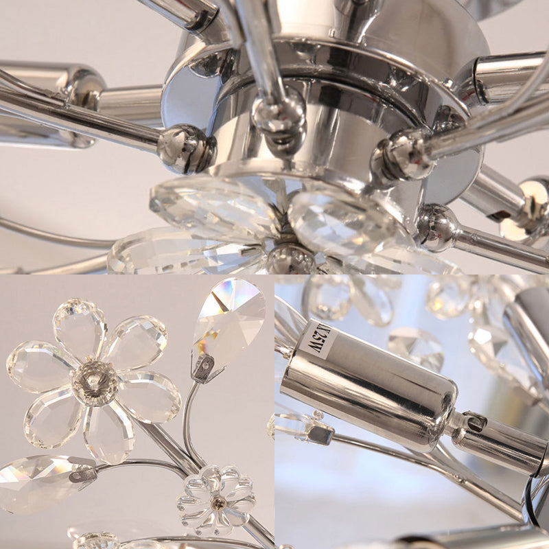 Kristall Blumen Deckenbefestigung postmodern 6 Lichter Chrom Halbspüllicht, 23 "/27.5" Breite