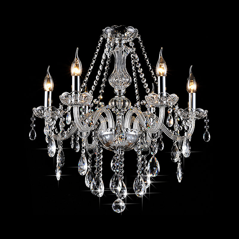 Clear Crystal Candelabra Chandelier Light Modern 6/8 Lights Hanging Ceiling Light for Living Room