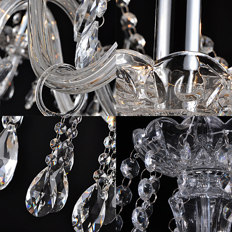 Clear Crystal Candelabra Chandelier Light Modern 6/8 Lights Hanging Ceiling Light for Living Room