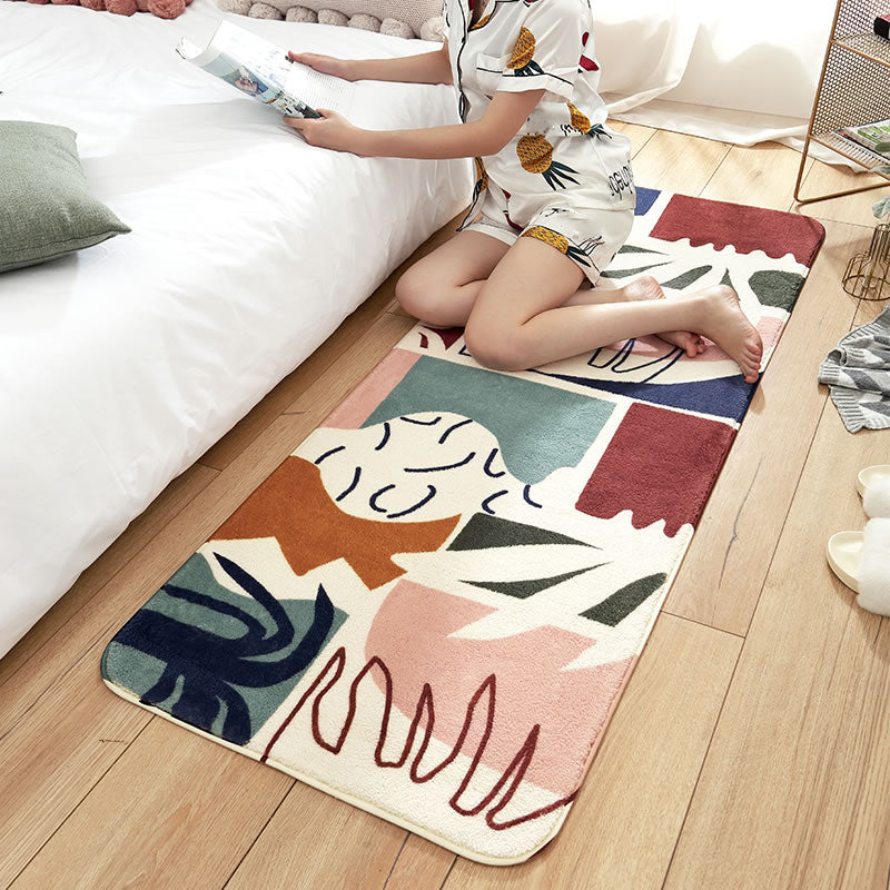 Trendy Plant Pattern Rug Multi-Color Lamb Wool Indoor Rug Anti-Slip Backing Easy Care Carpet for Decoration