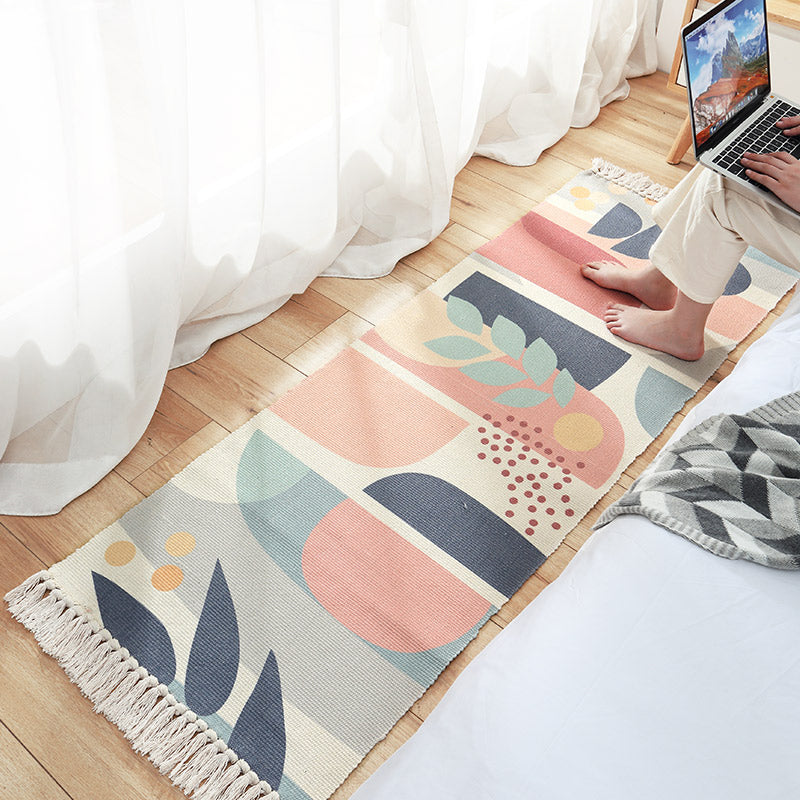 Modern Kids Bedroom Rug Multi Color Plant Printed Carpet Non-Slip Backing Handmade Indoor Rug