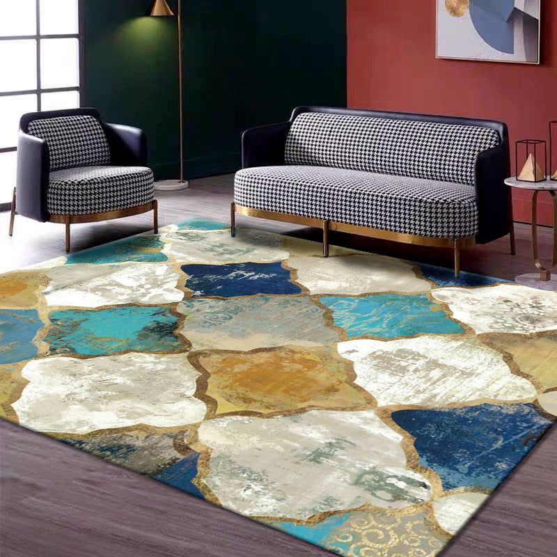 Multi-Colored Room Rug Western Geometric Pattern Area Rug Polypropylene Anti-Slip Backing Pet Friendly Washable Carpet