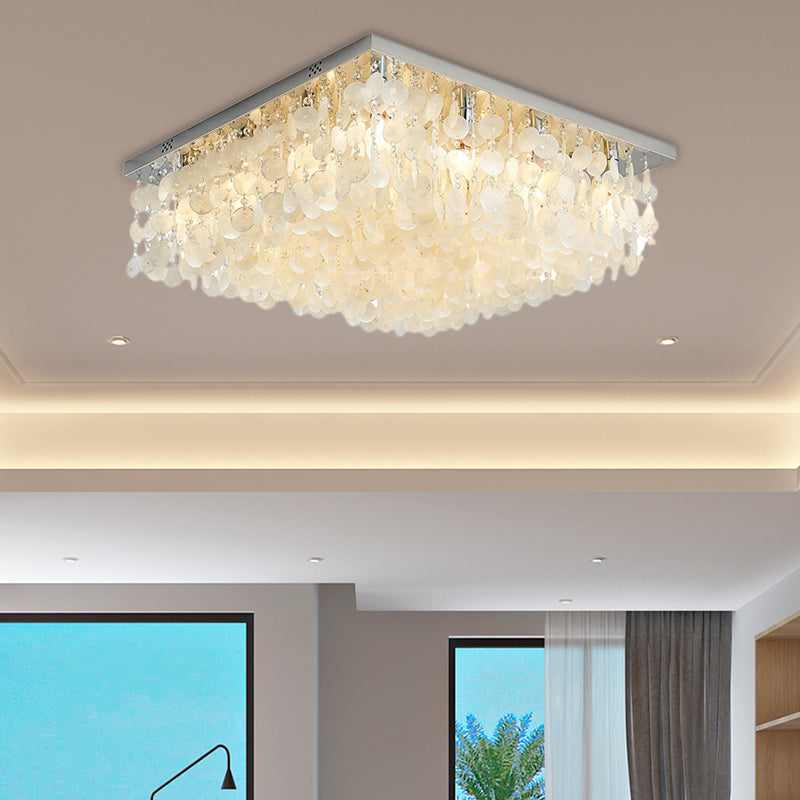 Square Flush Mount Light Modern Crystal LED Chrome Ceiling Light Fixture for Bedroom, 16"/19.5"/23.5" Wide