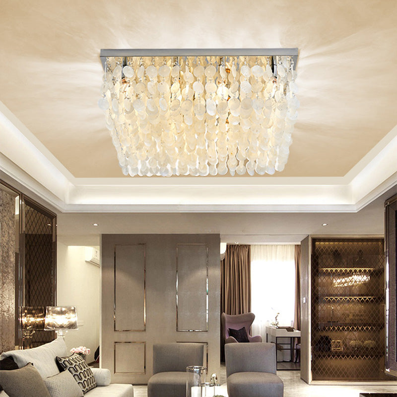Square Flush Mount Light Modern Crystal LED Chrome Ceiling Light Fixture for Bedroom, 16"/19.5"/23.5" Wide