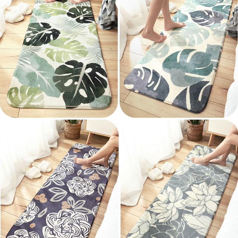 Southwestern Bedroom Rug Green Plant Patterned Indoor Rug Lamb Wool Pet Friendly Non-Slip Carpet