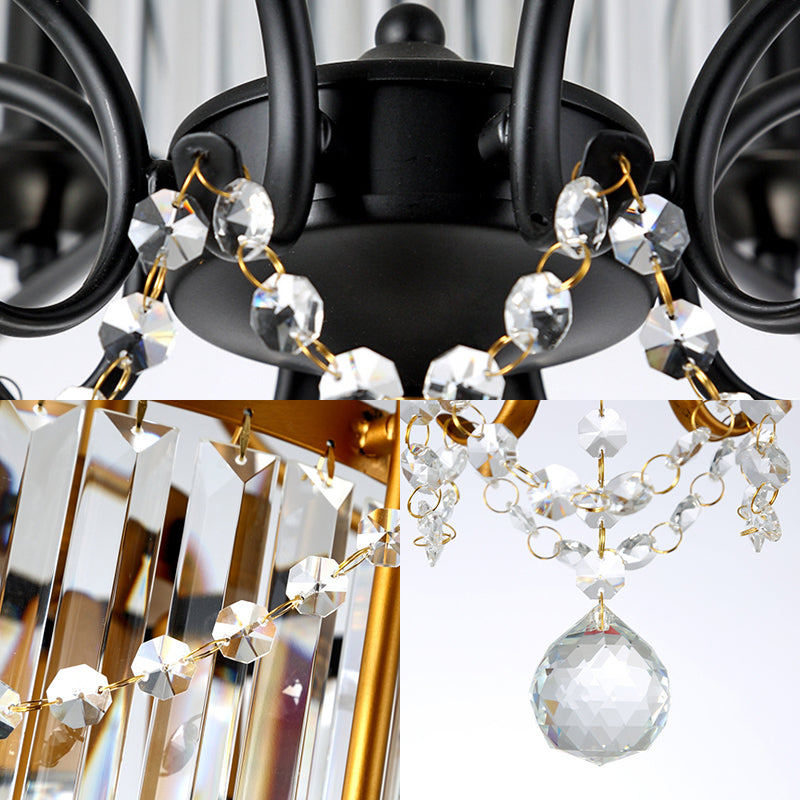 Rectangular-Cut Crystal Lantern Chandelier Light Postmodern 8 Lights Gold/Black Hanging Light for Living Room