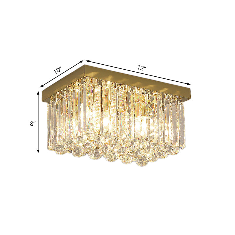 Modern 2 Lights Flush Mount Light with Crystal Block Shade Gold Rectangle Ceiling Light, 12"/16"/19.5" Wide