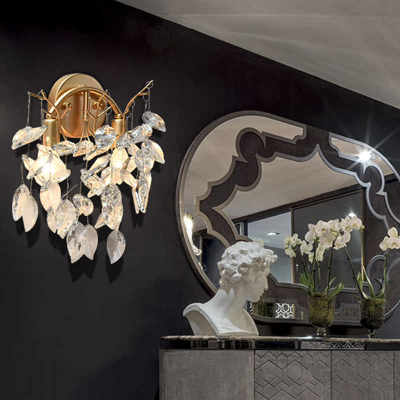 Postmodern blad gefacetteerde kristallen wandmontage licht 4 lichten SCONCE LIMMTER in messing