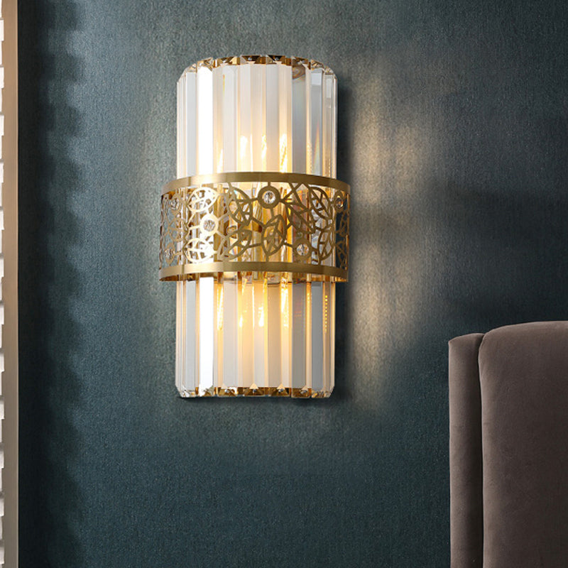 Cylinder Mur Light Moderniste Crystal Rectangle 2 Lumières Salle Salle Gince Lumière avec Brass Cree Courte