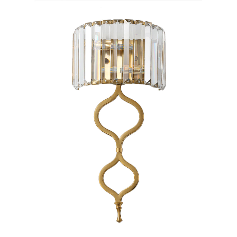 Contemporain 2 lumières Mount mural Lumière avec Crystal Rectangle Shade Brass Malon Cylinder Applexer Lumière