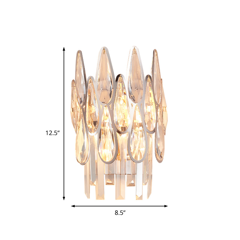 1 Light Living Room Wall Mount Light Nordic  Chrome Sconce Light with Teardrop Crystal Shade