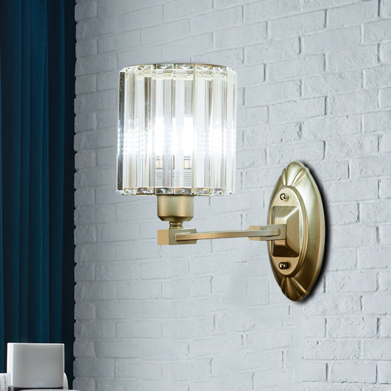 Modern Cylinder Wall Light Fixture Crystal Block 1/2 Lights Living Room Sconce Light in Silver