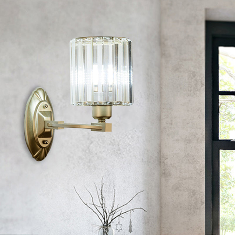 Modern Cylinder Wall Light Fixture Crystal Block 1/2 Lights Living Room Sconce Light in Silver