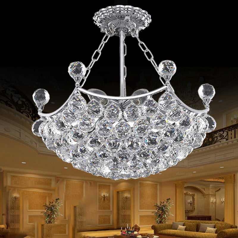 Chrome Dome Chandelier Light Contemporary 12 Lights Faceted Crystal Ball Ceiling Light for Dining Room