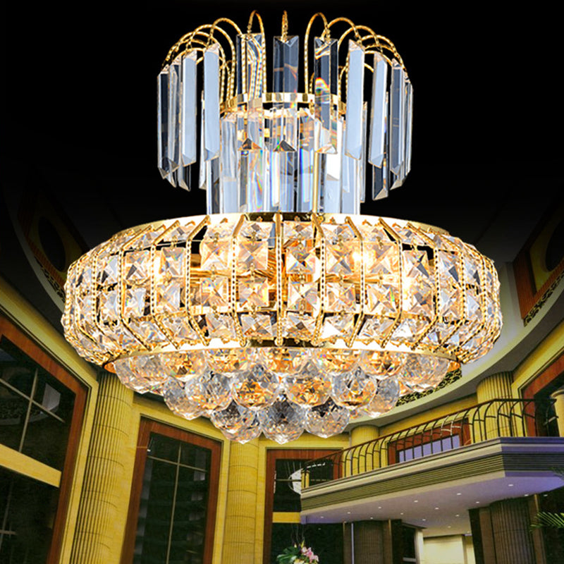 Mushroom Chandelier Light Modern Faceted Crystal 6 Lights Gold Hanging Ceiling Light for Lobby Bar