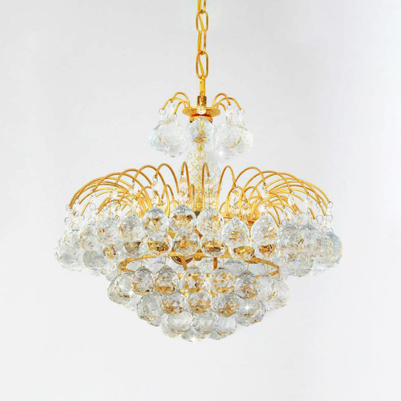 Modern 8 Lights Hanging Ceiling Light Chrome/Gold Cascade Chandelier Light with Faceted Crystal Ball Shade, 16"/19.5" Wide