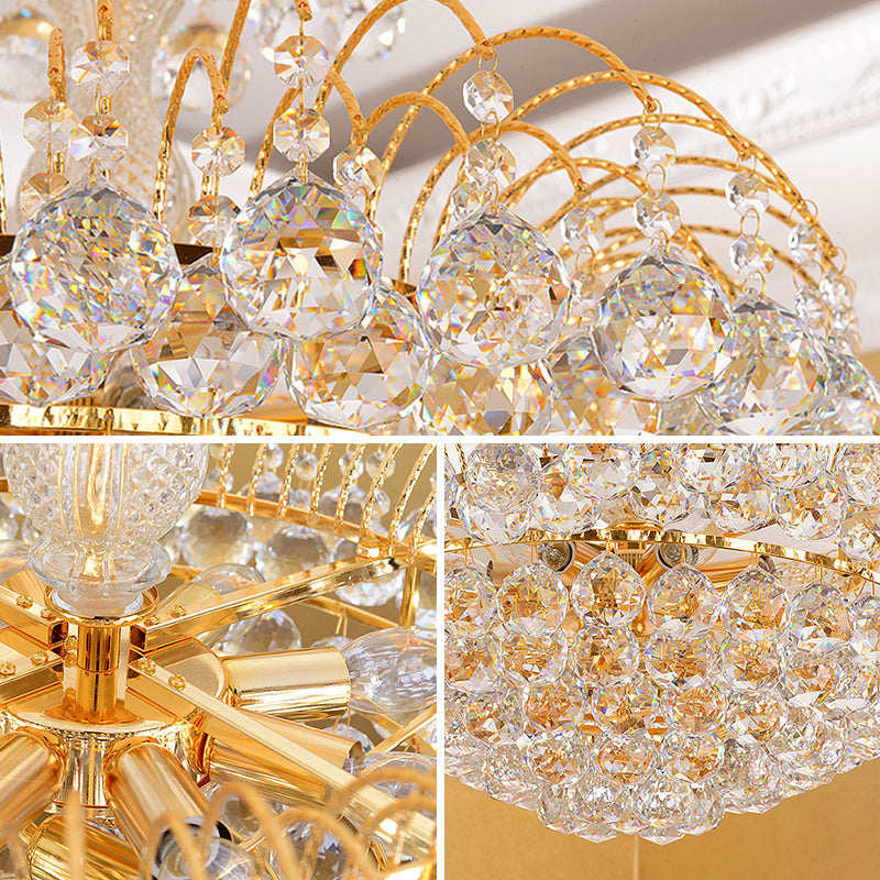 Modern 8 Lights Hanging Ceiling Light Chrome/Gold Cascade Chandelier Light with Faceted Crystal Ball Shade, 16"/19.5" Wide