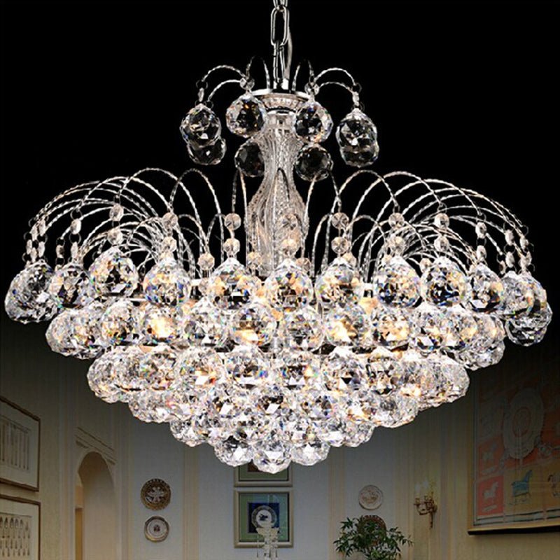 Modern 8 Lights Hanging Ceiling Light Chrome/Gold Cascade Chandelier Light with Faceted Crystal Ball Shade, 16"/19.5" Wide
