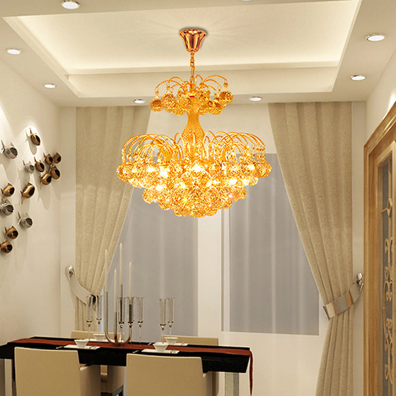 Modern 8 Lights Hanging Ceiling Light Chrome/Gold Cascade Chandelier Light with Faceted Crystal Ball Shade, 16"/19.5" Wide