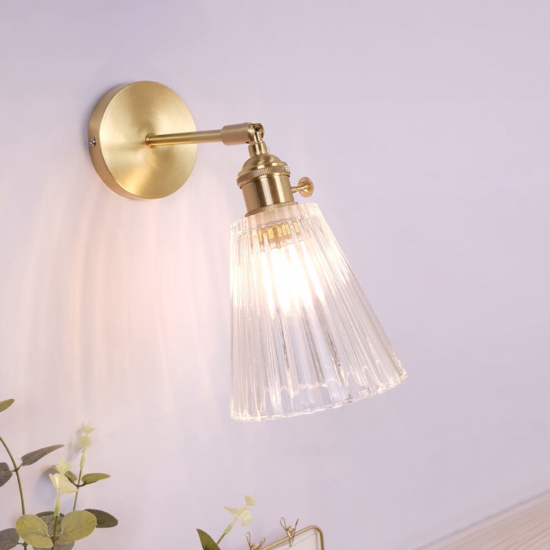Single-Bulb Wall Light Fixture Vintage Shaded Clear Glass Wall Mounted Lamp for Bedroom