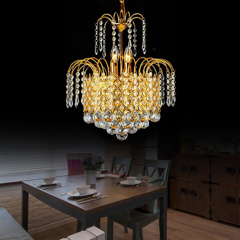 Luz de techo colgante en cascada Bola de cristal facetada contemporánea 5 luces de lámpara de oro, 16 "/19.5" de ancho