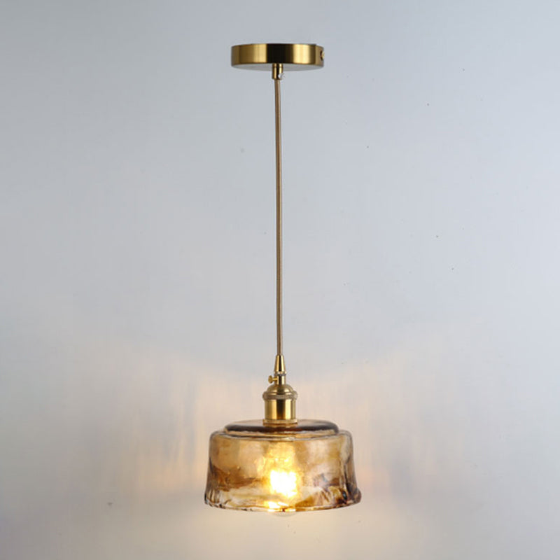 Gold Shaded Suspension Lighting Retro Style Glass 1 Head Restaurant Pendant Ceiling Light