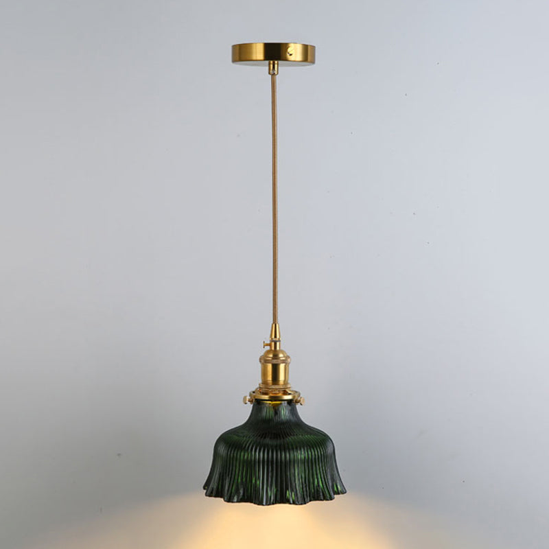 Gold Shaded Suspension Lighting Retro Style Glass 1 Head Restaurant Pendant Ceiling Light