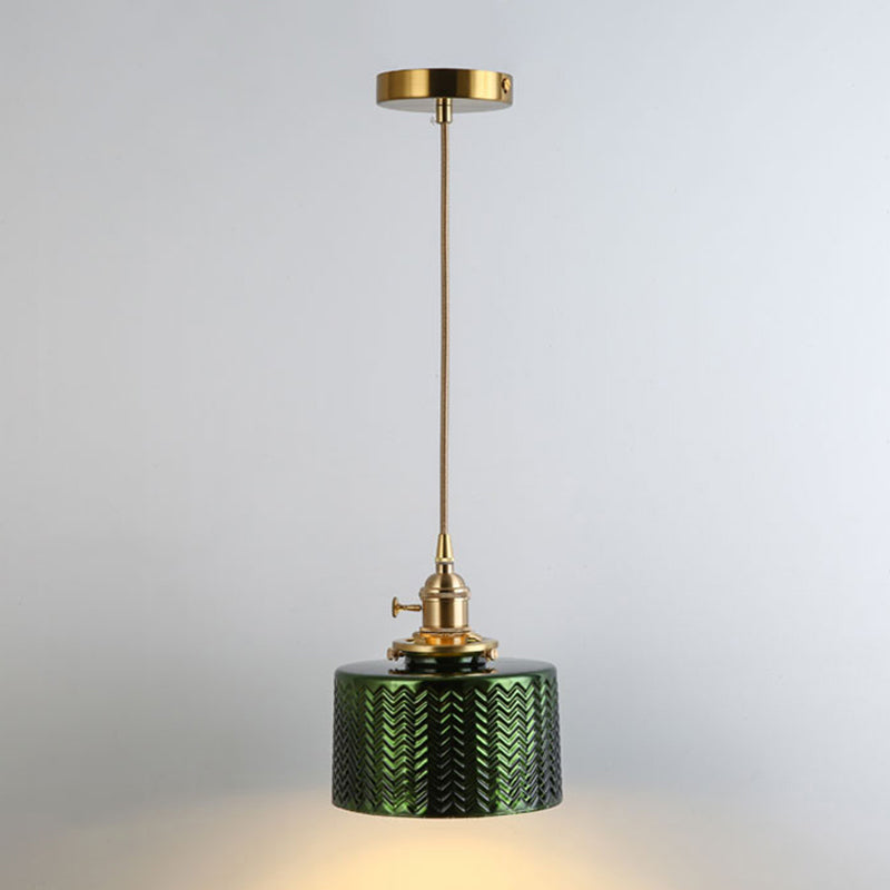 Gold Shaded Suspension Lighting Retro Style Glass 1 Head Restaurant Pendant Ceiling Light