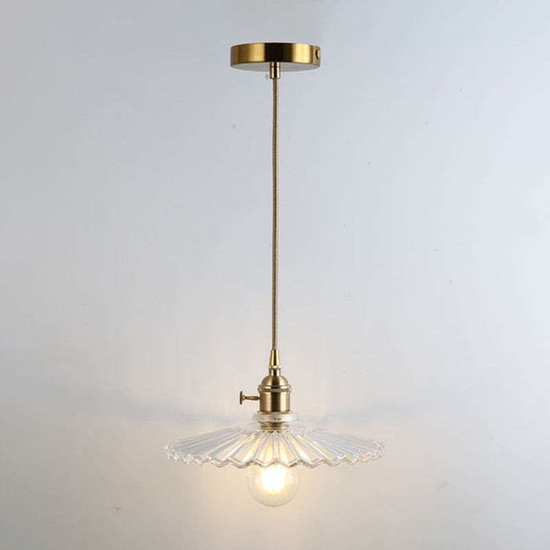 Gold Shaded Suspension Lighting Retro Style Glass 1 Head Restaurant Pendant Ceiling Light
