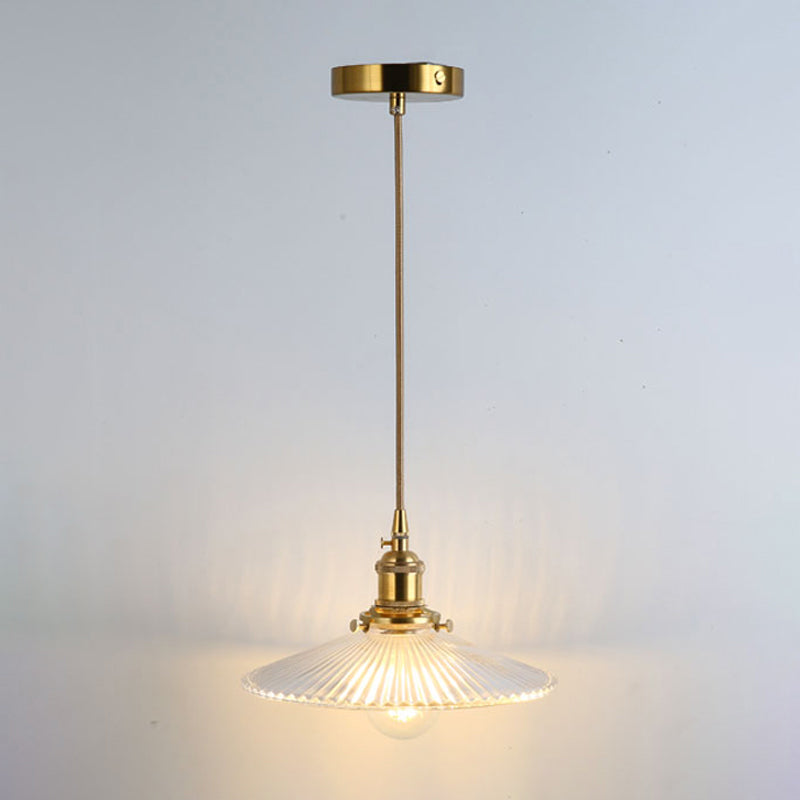 Gold Shaded Suspension Lighting Retro Style Glass 1 Head Restaurant Pendant Ceiling Light