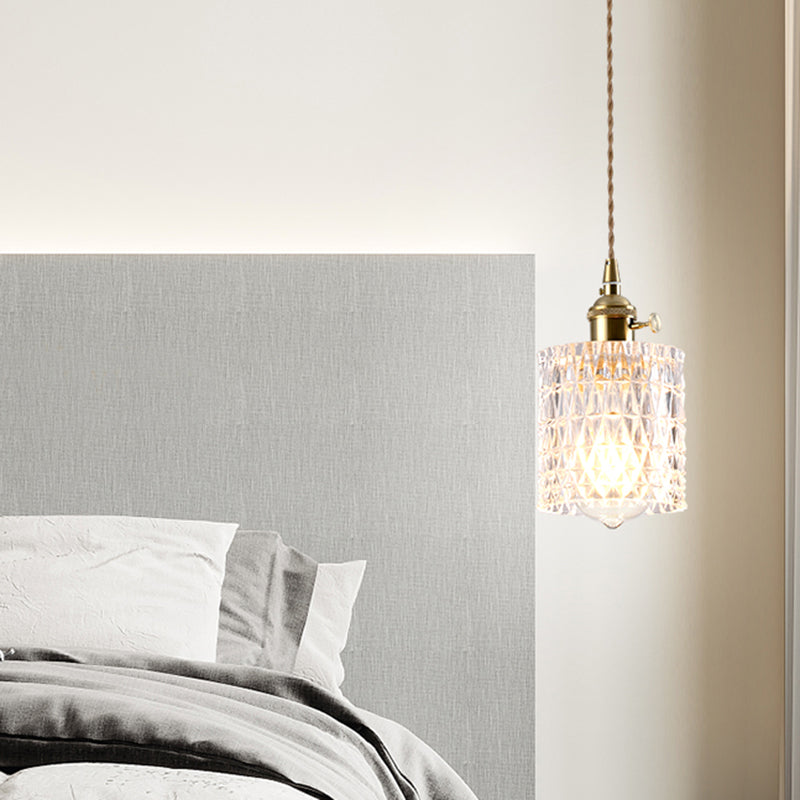 Ein-Bulb-Lampen-Lampen-Vintage-Stil schattierter strukturierter Glasbeleuchtung Anhänger in Gold