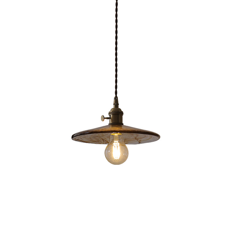 Amber Glass Flared Suspension Lighting Retro Style 1 Head Restaurant Pendant Ceiling Light