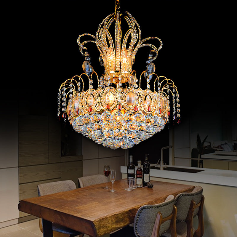 Lumo sfacciato di cesti a sfera di cristallo leggero contemporaneo multi luci oro lampada appesa per sala da pranzo, largo 16 "/19,5"