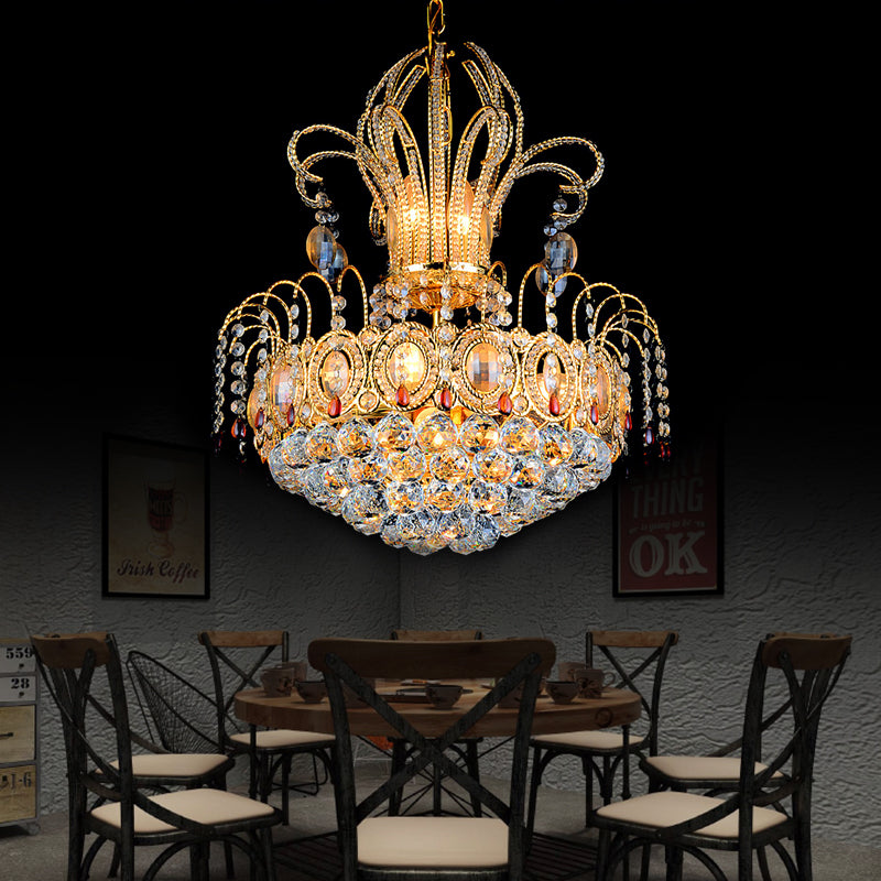 Lumo sfacciato di cesti a sfera di cristallo leggero contemporaneo multi luci oro lampada appesa per sala da pranzo, largo 16 "/19,5"