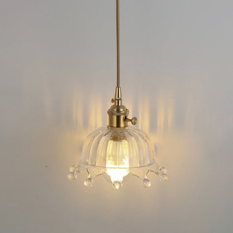 Simplicity Shaded Hanging Light 1 Bulb Clear Textured Glass Pendant Lighting Fixture