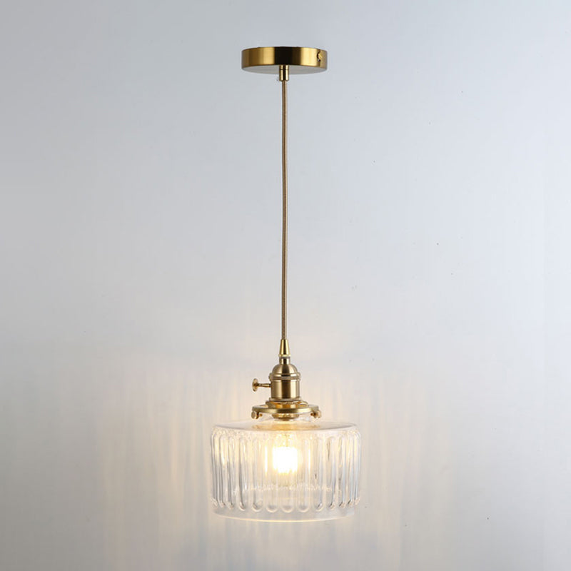 Simplicity Shaded Hanging Light 1 Bulb Clear Textured Glass Pendant Lighting Fixture