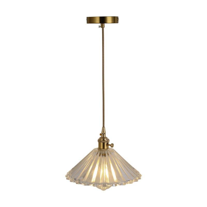 Simplicity Shaded Hanging Light 1 Bulb Clear Textured Glass Pendant Lighting Fixture