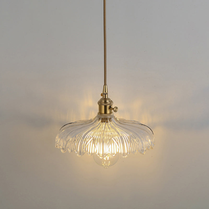 Simplicity Shaded Hanging Light 1 Bulb Clear Textured Glass Pendant Lighting Fixture