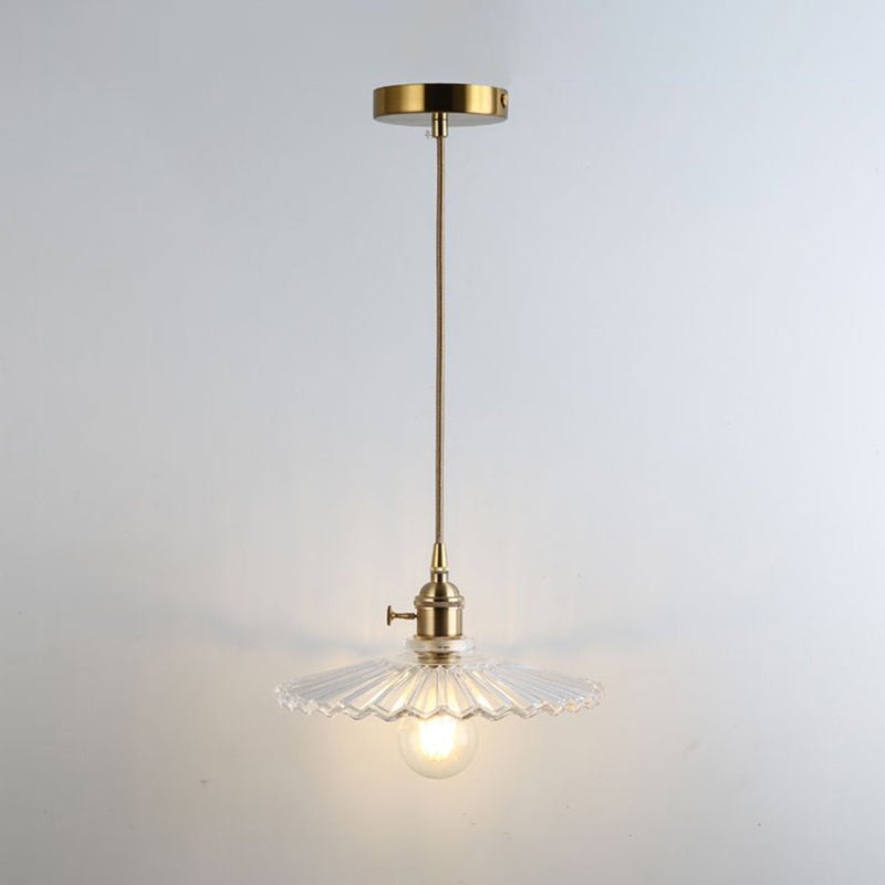 Simplicity Shaded Hanging Light 1 Bulb Clear Textured Glass Pendant Lighting Fixture