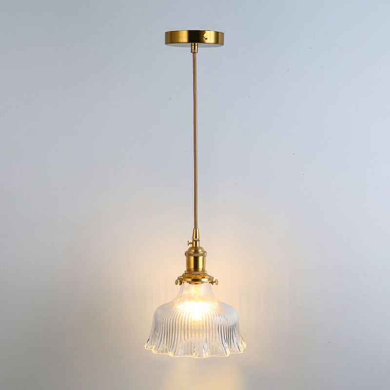 Simplicity Shaded Hanging Light 1 Bulb Clear Textured Glass Pendant Lighting Fixture