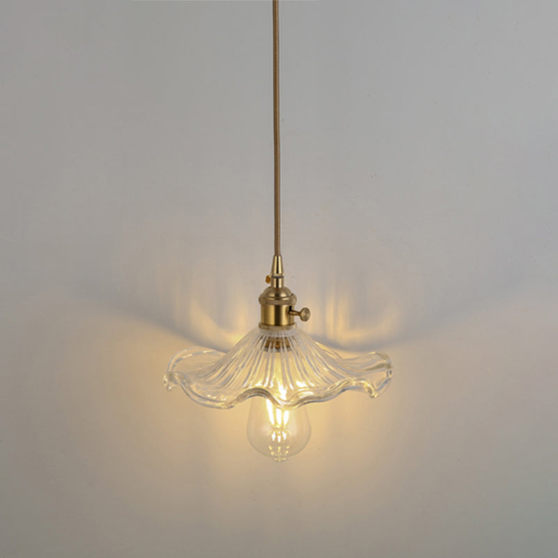 Simplicity Shaded Hanging Light 1 Bulb Clear Textured Glass Pendant Lighting Fixture