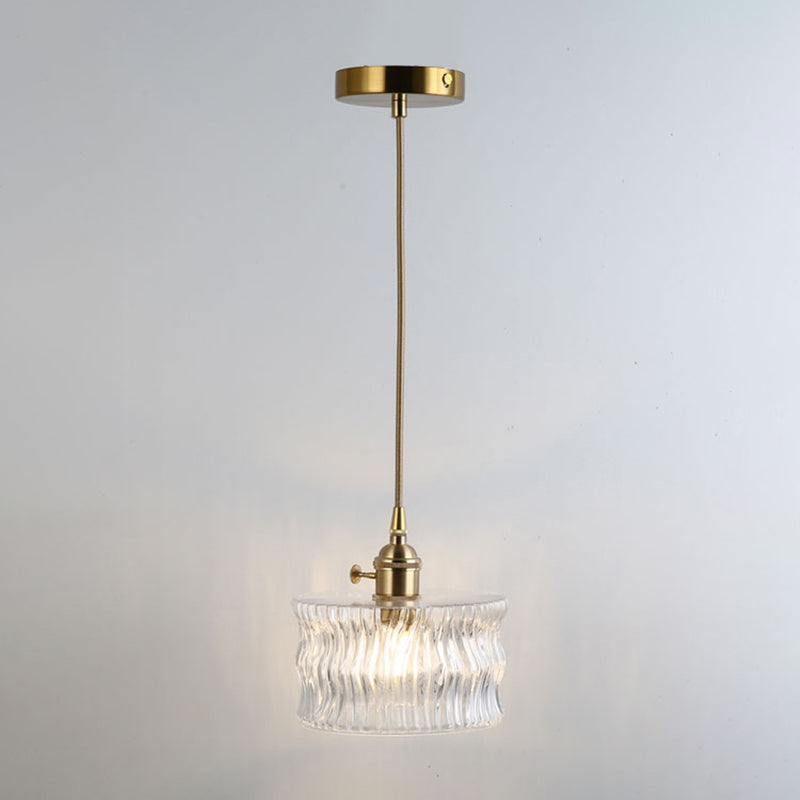 Simplicity Shaded Hanging Light 1 Bulb Clear Textured Glass Pendant Lighting Fixture