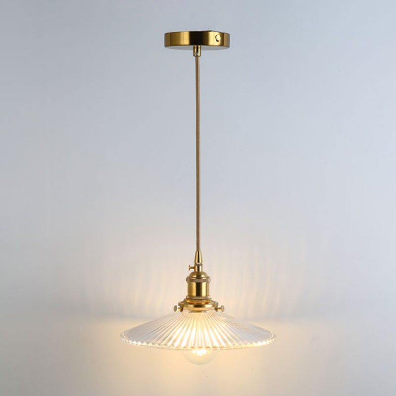 Simplicity Shaded Hanging Light 1 Bulb Clear Textured Glass Pendant Lighting Fixture
