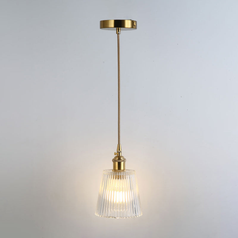 Simplicity Shaded Hanging Light 1 Bulb Clear Textured Glass Pendant Lighting Fixture