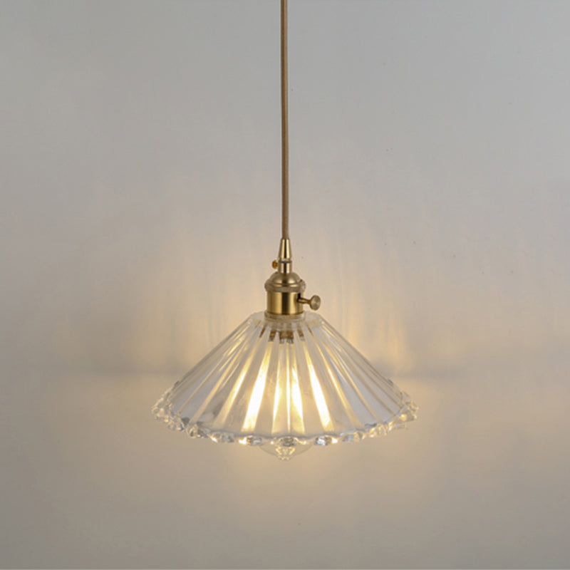 Simplicity Shaded Hanging Light 1 Bulb Clear Textured Glass Pendant Lighting Fixture